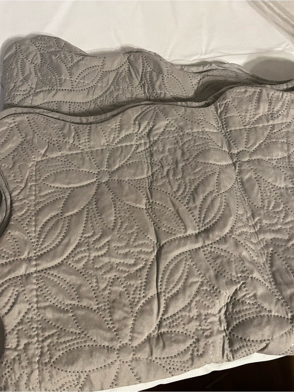 2, Quilted Leaf-Pattern light grey pillow covers. King size. New, never used.
